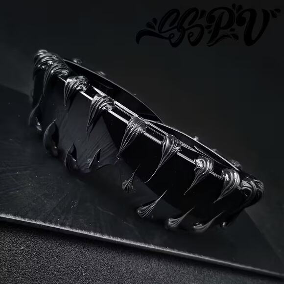 Gothic Black Flame Teeth Mouth Wraparound Sunglasses Y2K Punk Visor Shades - Picture 1 of 5